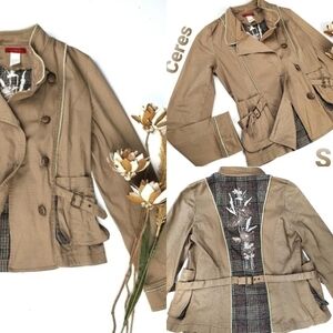 Ceres Tan Embroidered Boho Belted Jacket S